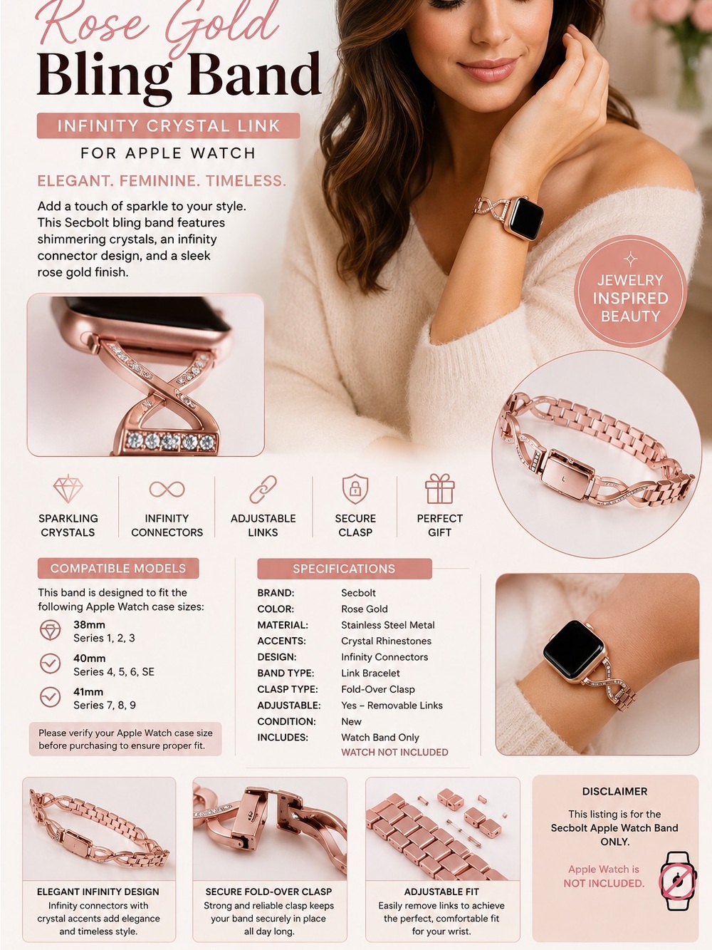 Rose Gold Bling Band for Apple Watch - Rose Gold